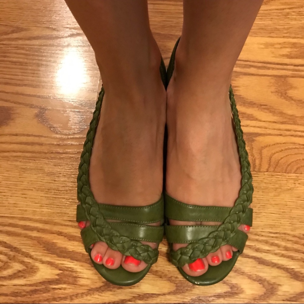 Olive Green Peep Toe Flat